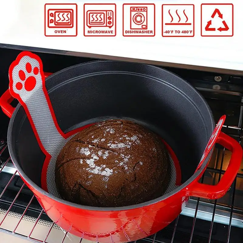 Bread Sling Dutch Oven Silicone Baking Mat Kneading Pad Long Non-Stick Handles Heat Resistant Silicone Bread Mat Kitchen Gadget