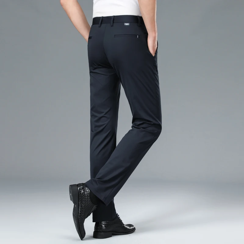 Pantalones de negocios de caballero para hombre, Pantalón de traje informal de alta calidad, recto, sin planchado, cintura alta, novedad de verano 2024