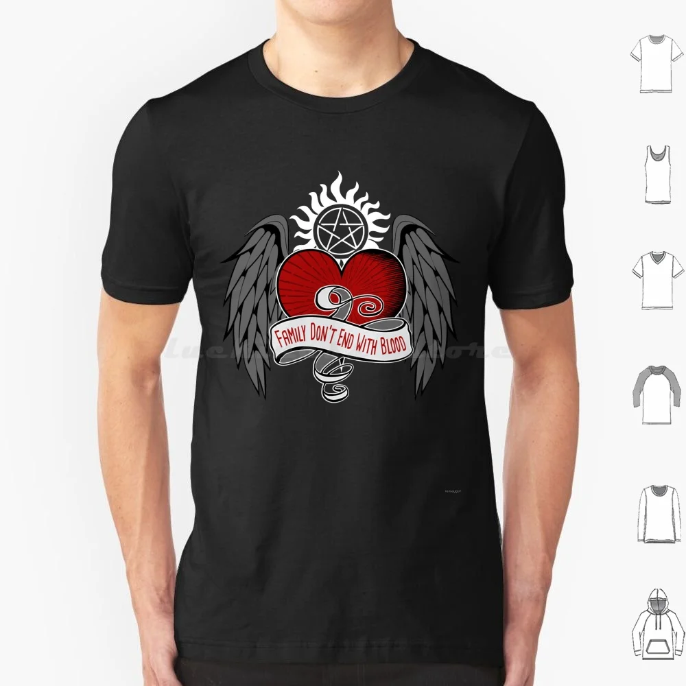 Family Don't End With Blood T Shirt Big Size 100% Cotton Supernatural Spn Spnfamily Winchester Sam Winchester Dean Winchester