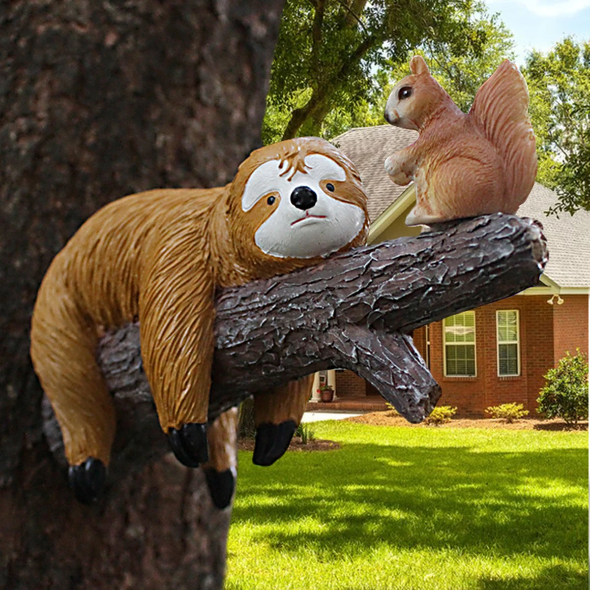 1 Stück, Eichhörnchen und Faultiere, die auf Ästen herumspielen, Dekoration für Haus, Garten, Rasen, Terrasse, Außenbereich, tolle Statue zum Dekorieren von Bäumen