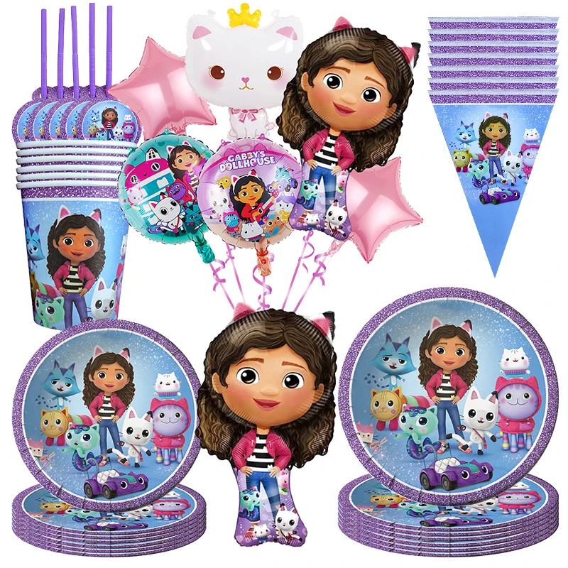 Disney Gabby Dollhouse Birthday Party Decoration Balloon Napkins Children's Disposable Tableware Theme Party Supplies Kids Gifts