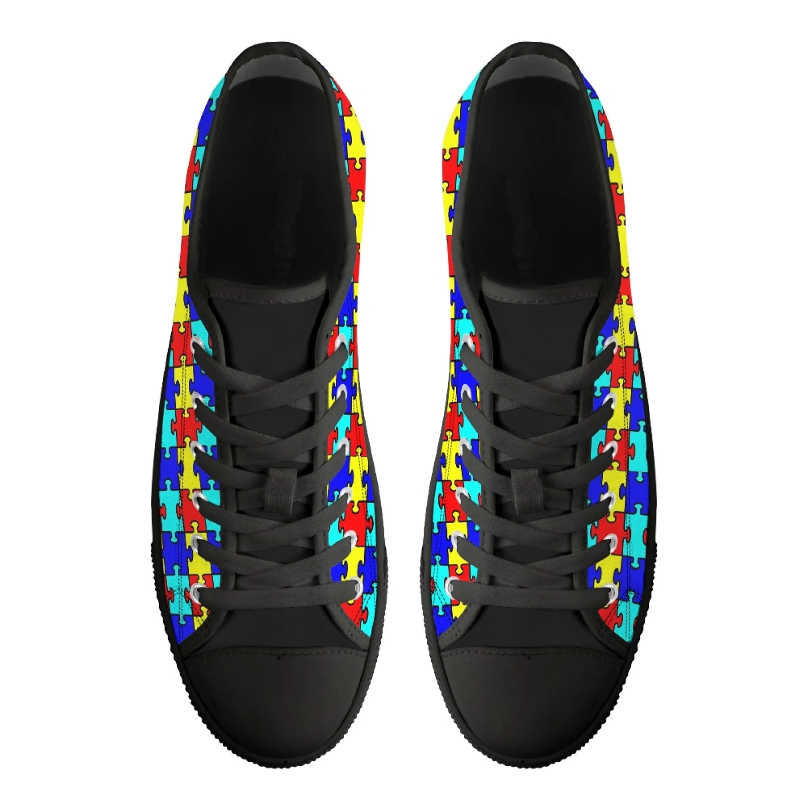 ELVISWORDS Autism Awareness Pattern Colorful Shoes Casual Women Canvas Vulcanized Shoes Female Light Comfortable Flats Sneakers