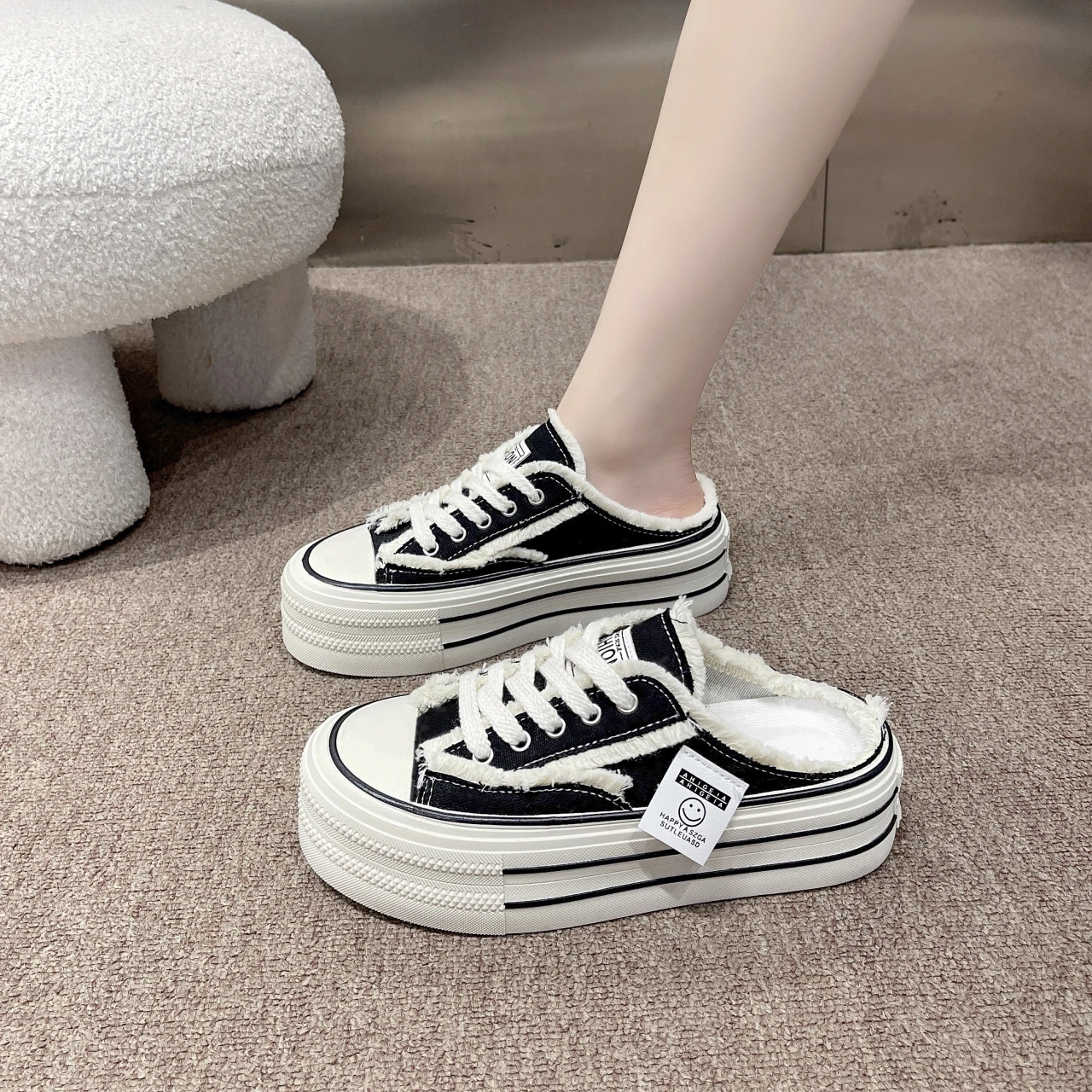 2026 Neue Damen-Mode Canvas Halbslipper Atmungsaktive Freizeitschuhe Sportliche Schuhe mit Dicker Sohle Vulkanisierte Schuhe Zapatos Mujer 35-40 – Detail 12