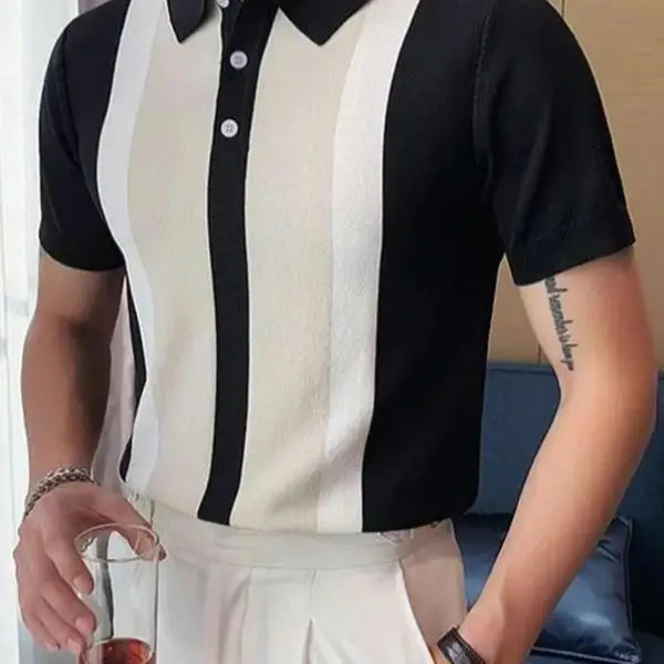 

Men's Knitted Sweater Summer Color Blo Button Knitwear Collar Nine Sve Length Thiened Coolmax Fiber Ciwalk