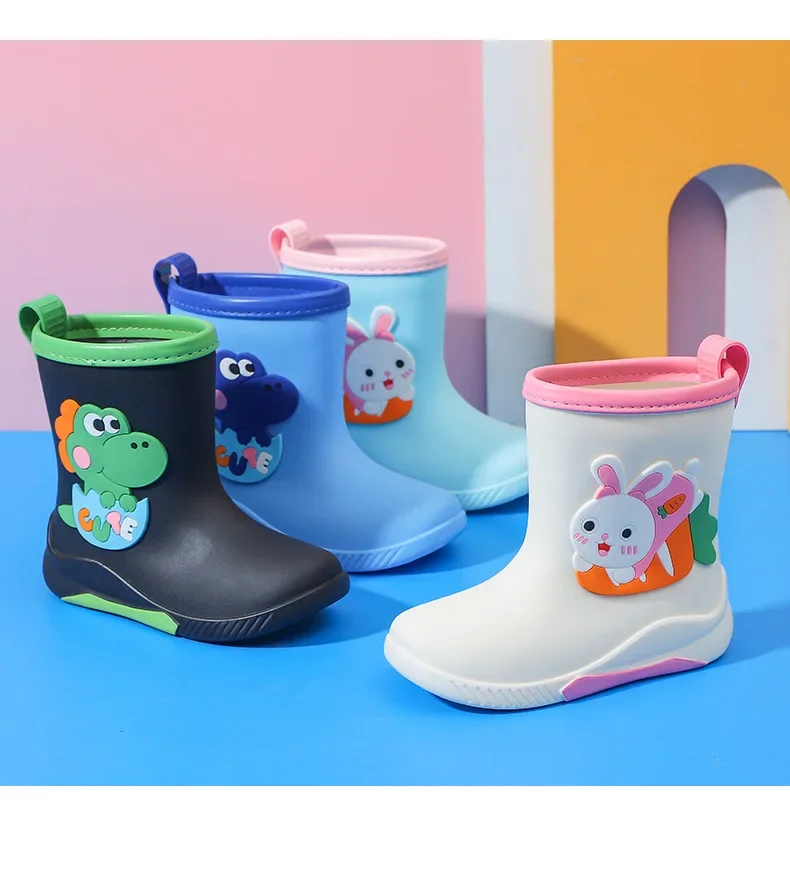 Kinder-Regenstiefel für Jungen und Mädchen, rutschfeste EVA-Outdoor-Cartoon-Dinosaurier-Regenstiefel für Kinder, wasserdichte Schuhe, Wasserschuhe für Mädchen – Detail 6