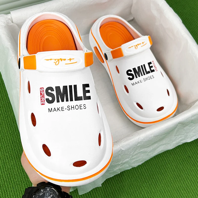 Summer Men Slippers Fashion Thick Bottom Hole Shoes EVA Slippers Anti Slip Baotou Slippers Outdoor Beach Female Garden Shoes2024