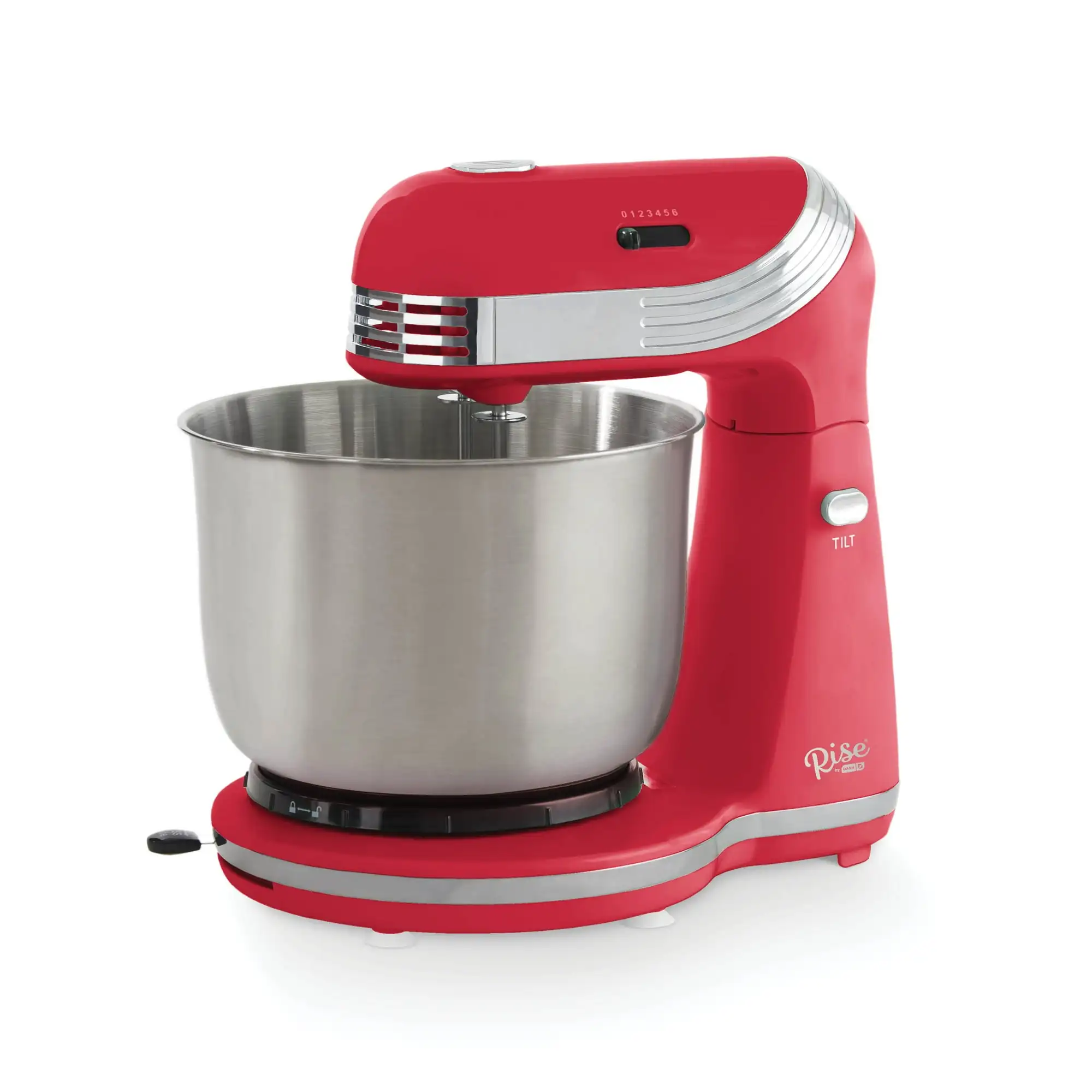 

Stand Mixer, 6 Speed, with Mixing Bowl, Dough Hooks, Beaters, Recipes , Red, 3 Qt