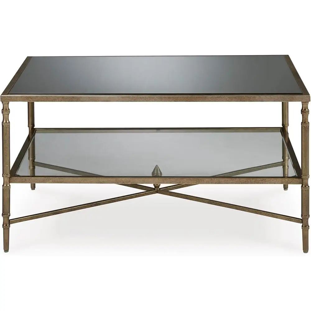 Mid-Century Coffee Table with Glass Shelf Elegant Design Metal Legs Functional Display Surface Quality Craftsmanship Durable