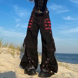 Women Gothic Dark Academic Cargo Jeans Wide Straight Leg Pants Fairy Grunge Hippie Baggy Trousers Y2k Harajuku Streetwear