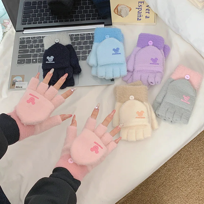 

Cute Minnie Mouse Gloves Anime Cartoon Angel Autumn Winter Warm and Windproof Finger-separating Child Gloves Boys Gifts