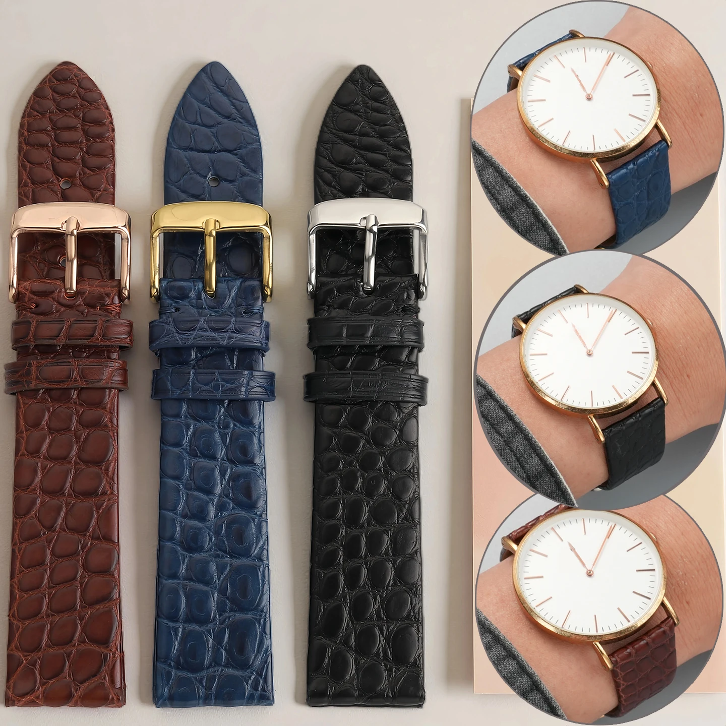 Para cualquier marca, correa de reloj de piel auténtica de cocodrilo fino para Longines L4 L2 Cartier 13 16 18 20mm, correa de reloj de negocios para hombres y mujeres