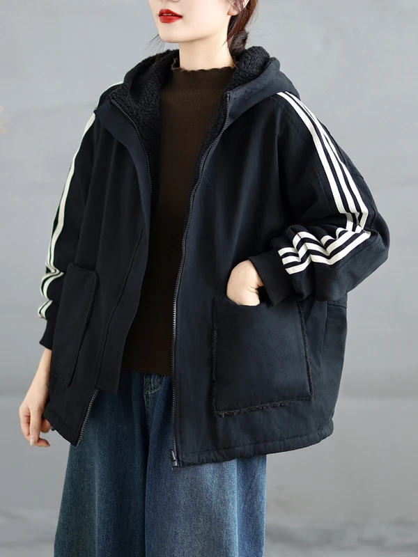 

Double-Sided Wear Cotton Jaet Women's Loose Casual Faion Outerwear Thiened Long Sve Zipper Closure Color