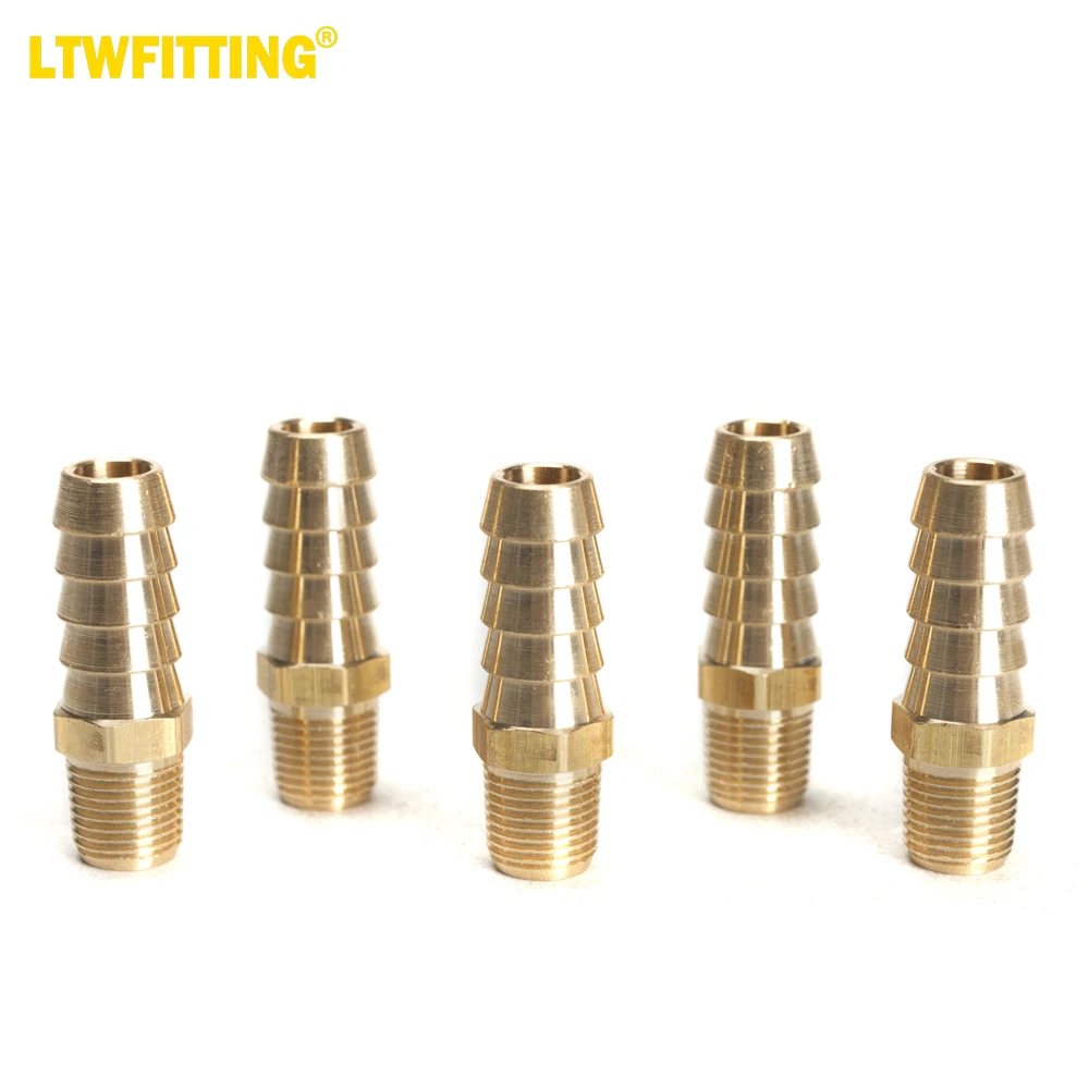 

LTWFITTING Brass Fitting Coupler 3/8-Inch Hose Barb x 1/8-Inch Male NPT Fuel Gas Water(Pack of 5)