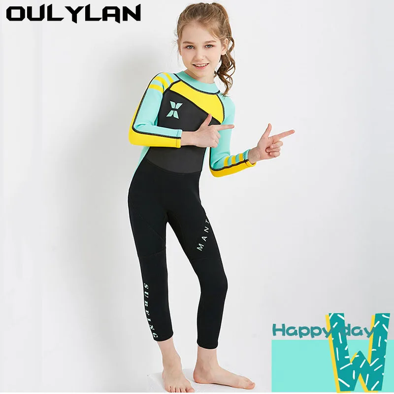 

Oulylan 2.5MM Children Full Body Diving Suits Neoprene Wetsuits Surf Swimwear Cute Girl Thermal Sunscreen Keep Warm Clothing