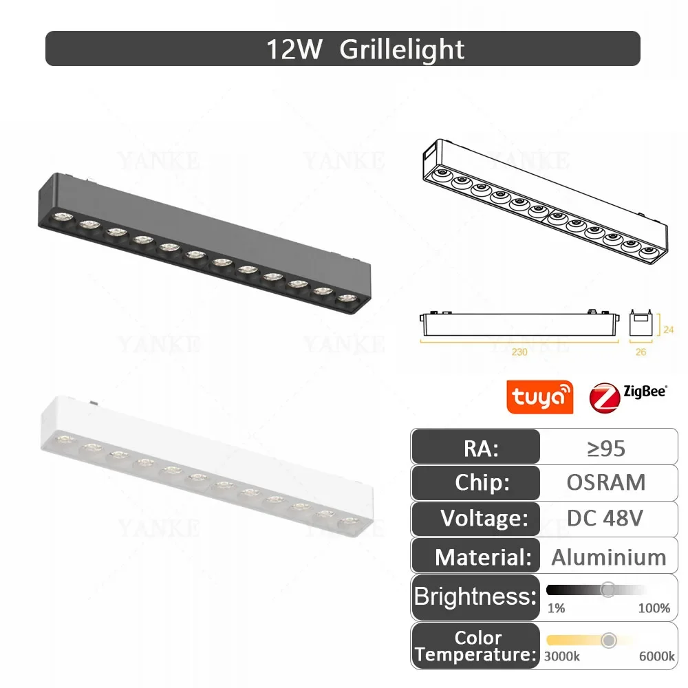 6 mm spoorlicht led magnetische rail plafondlamp systeem tuya smart home life zigbee dimbare lamp spotlight opbouw DC48V zwart w