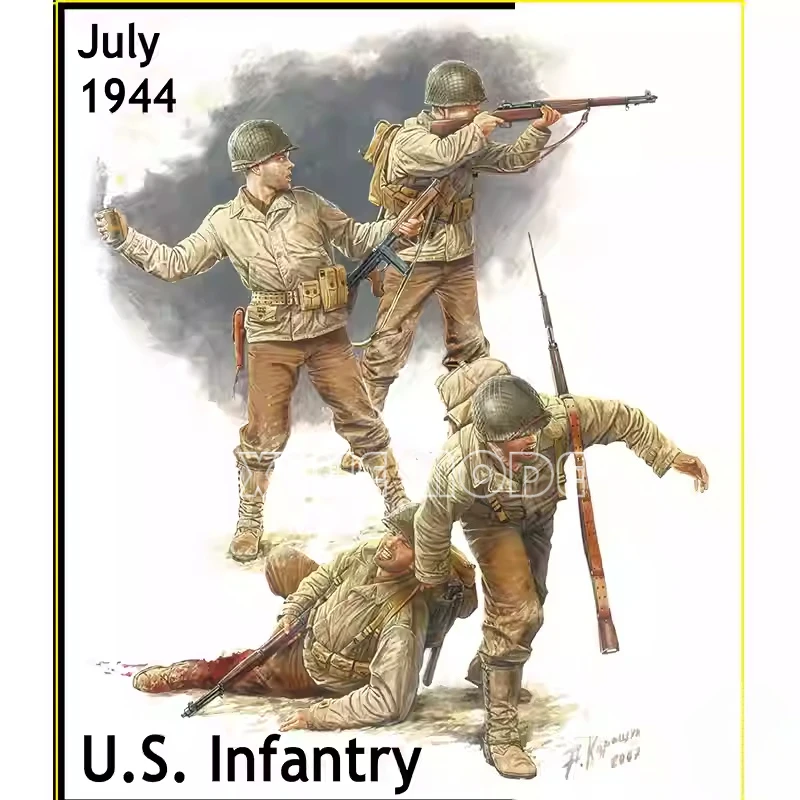 

Пластиковый сборный модельный набор Master Box MB3521, комплект солдат пехоты США, июль 1944 г., 1/35