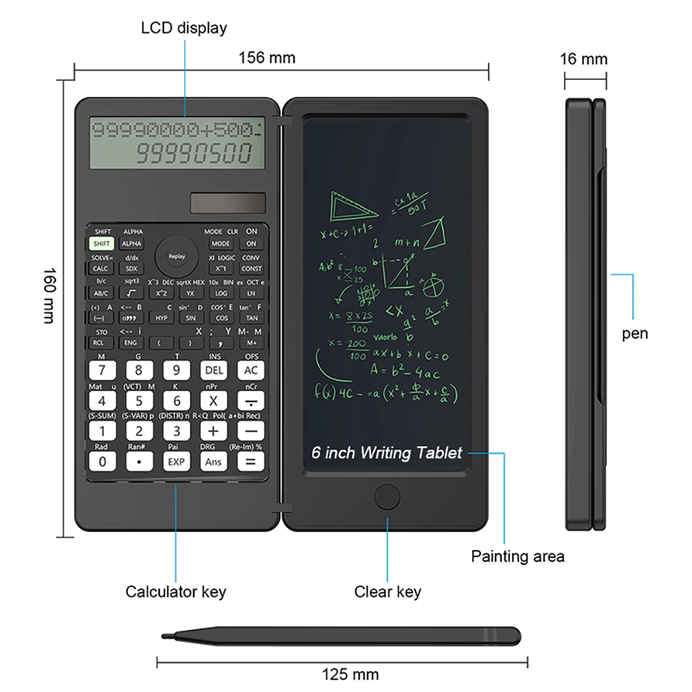 401 Computing Functions Solar Scientific Calculator With 6 inch Writing Tablet Foldable Professional Calculators PK 991MS 991ES