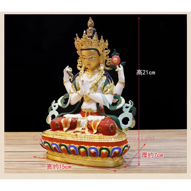 21CM TOP GOOD HOME Talisman Protection # Tibetan Nepal Buddhism Hand Painting Gilding Guanyin Bodhisattva Buddha brass statue