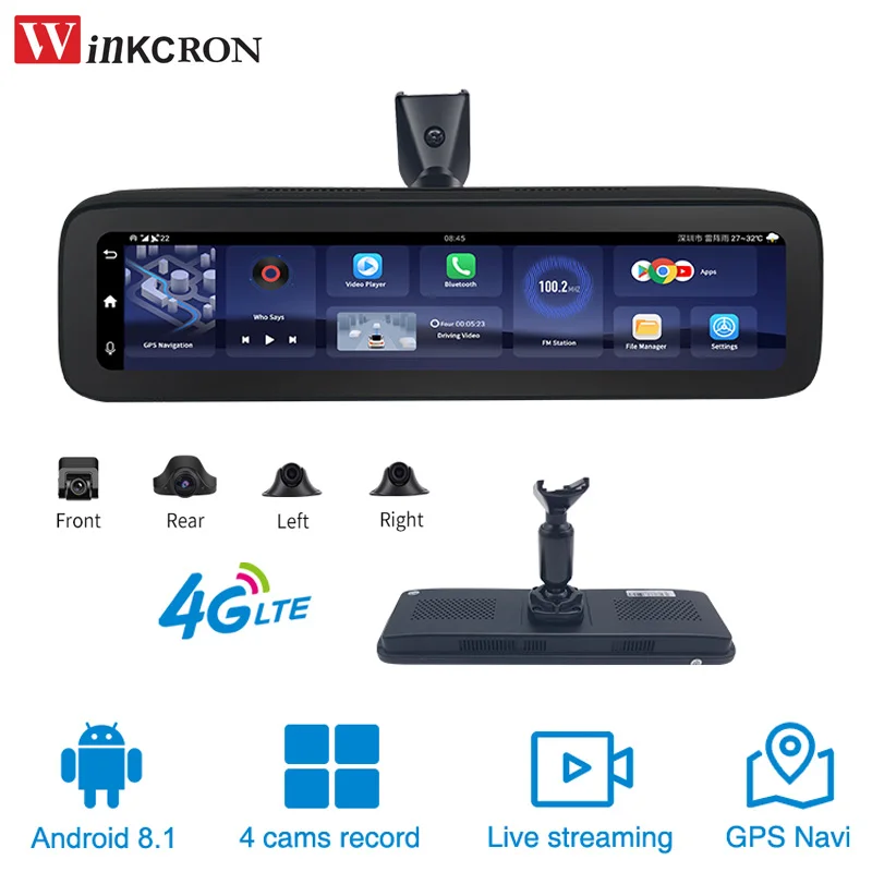 12 Inch Car Rearview Mirror 4 Camera DVR Camera Video Recorder Android 8.1 GPS Navigation 4K HD 1080P Dash Camera Video Recorder