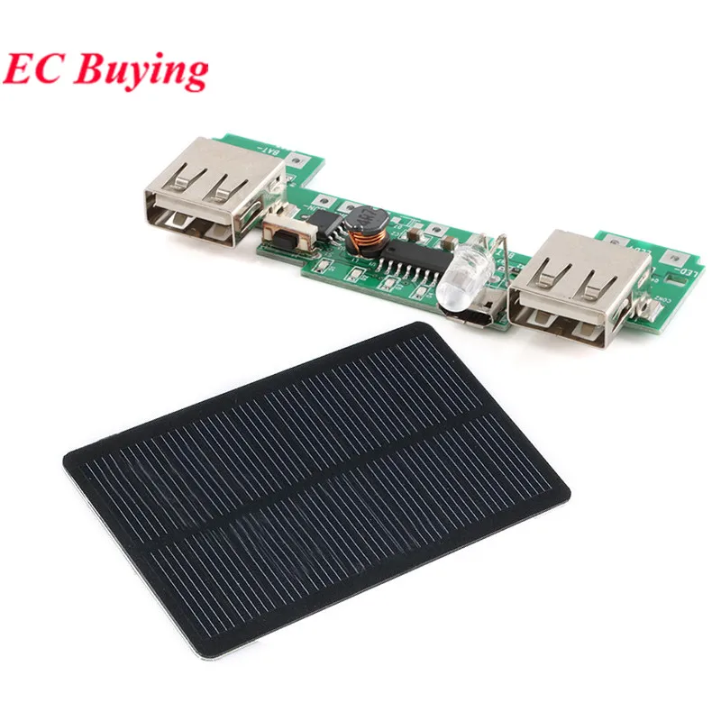 USB 5V 2A Mobile Power Bank Charger Module Lithium Li-ion 18650 Battery Charging Board LED 5V200mA Monocrystalline Solar Panel