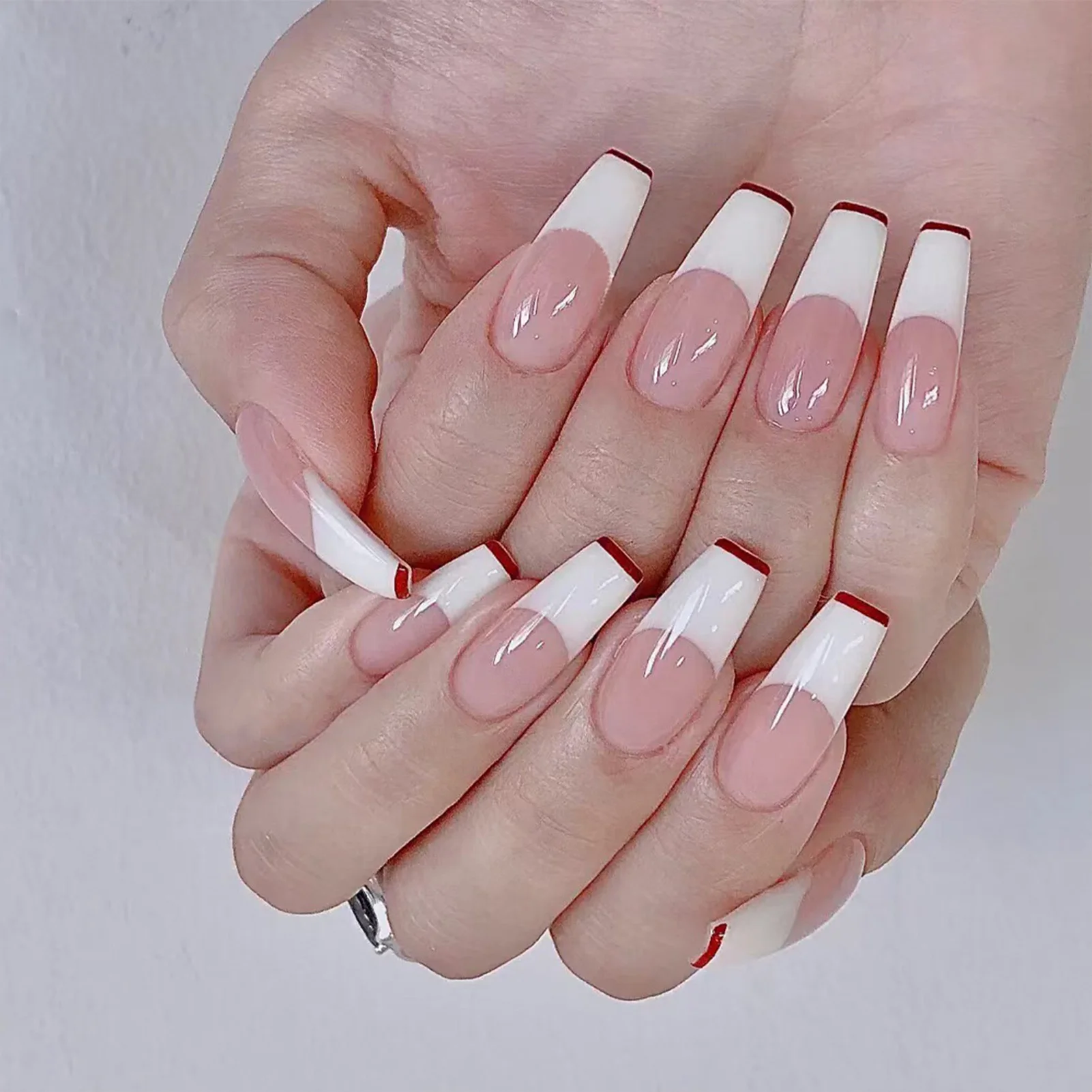 White Tips Long Ballerina Nails Scratch-Resistant Non-Toxic Nails for DIY Nail Art Decorations Salon