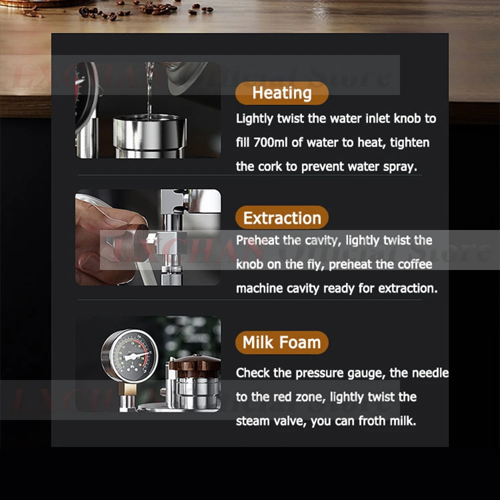 LXCHAN Steam Milk Frother Household Coffee Milk Foamer Espresso Coffee Maker Milk Frother with 2 Steam Nozzle 1-5 Hole Optional