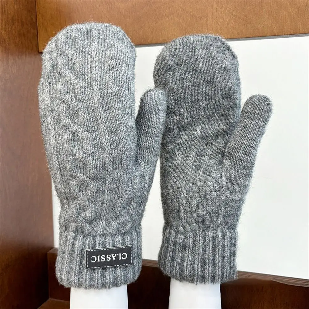 Daily Thickened Fleece Knitted Gloves Windproof Coldproof All Finger Gloves Solid Color Men Mittens for Autumn Winter