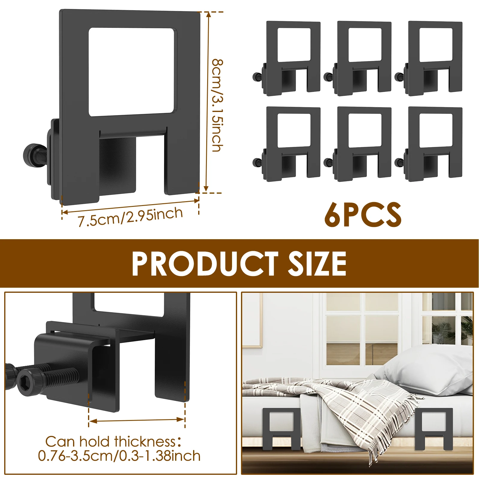 6 قطعة مرتبة التجنيب بار معدني عدم الانزلاق فراش القابض قابل للتعديل فراش استقرار مع مفتاح سداسية لإطار السرير #3