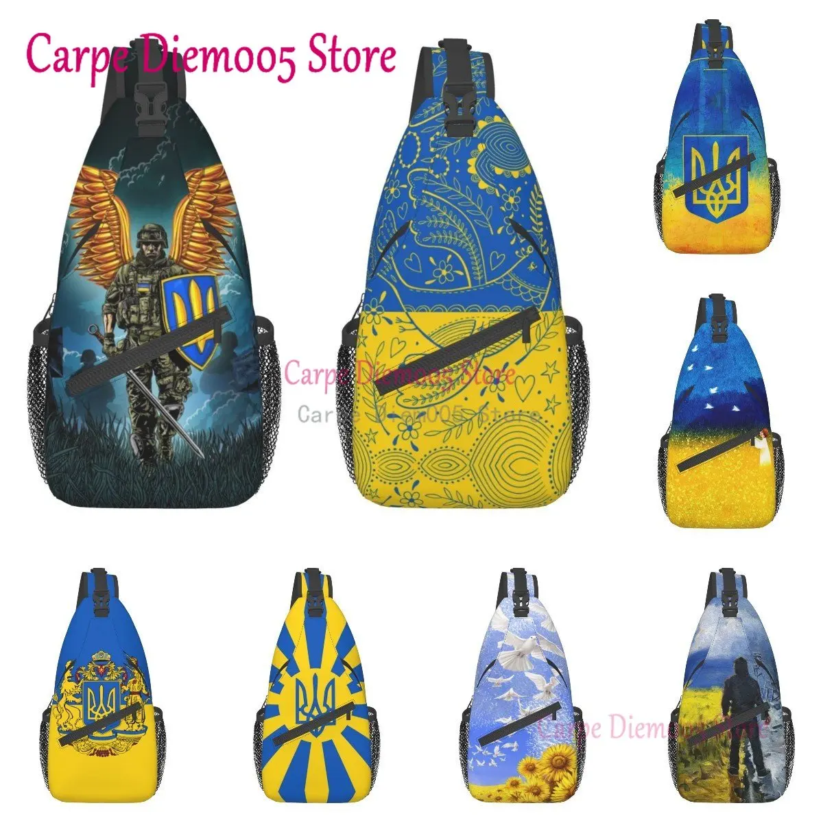 Flag Of Ukraine Sling Crossbody Chest Bag Men Shoulder Backpack for Hiking