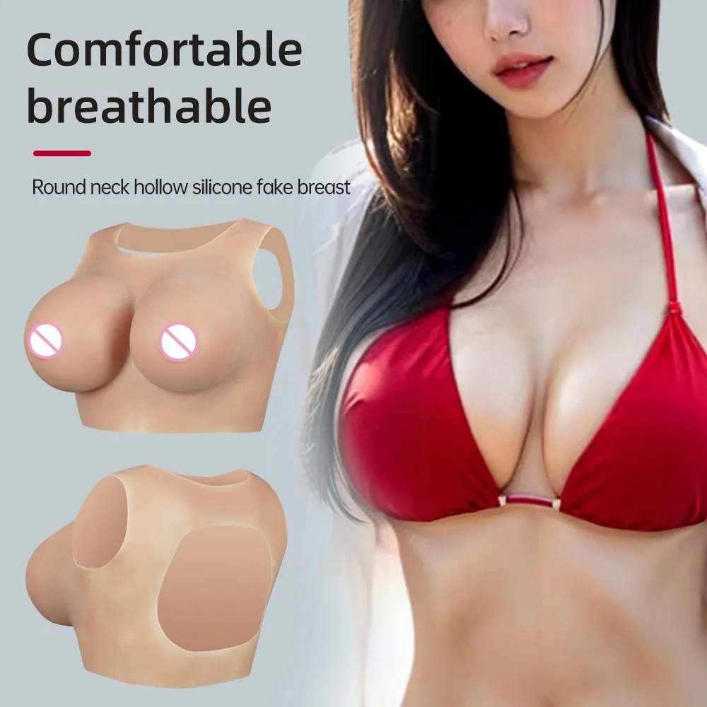 Realistic Silicone Breast Implant, Round Neck Hollow Back Queen Fake Chest, Cool and Comfortable, Suitable for Cross-Dressing