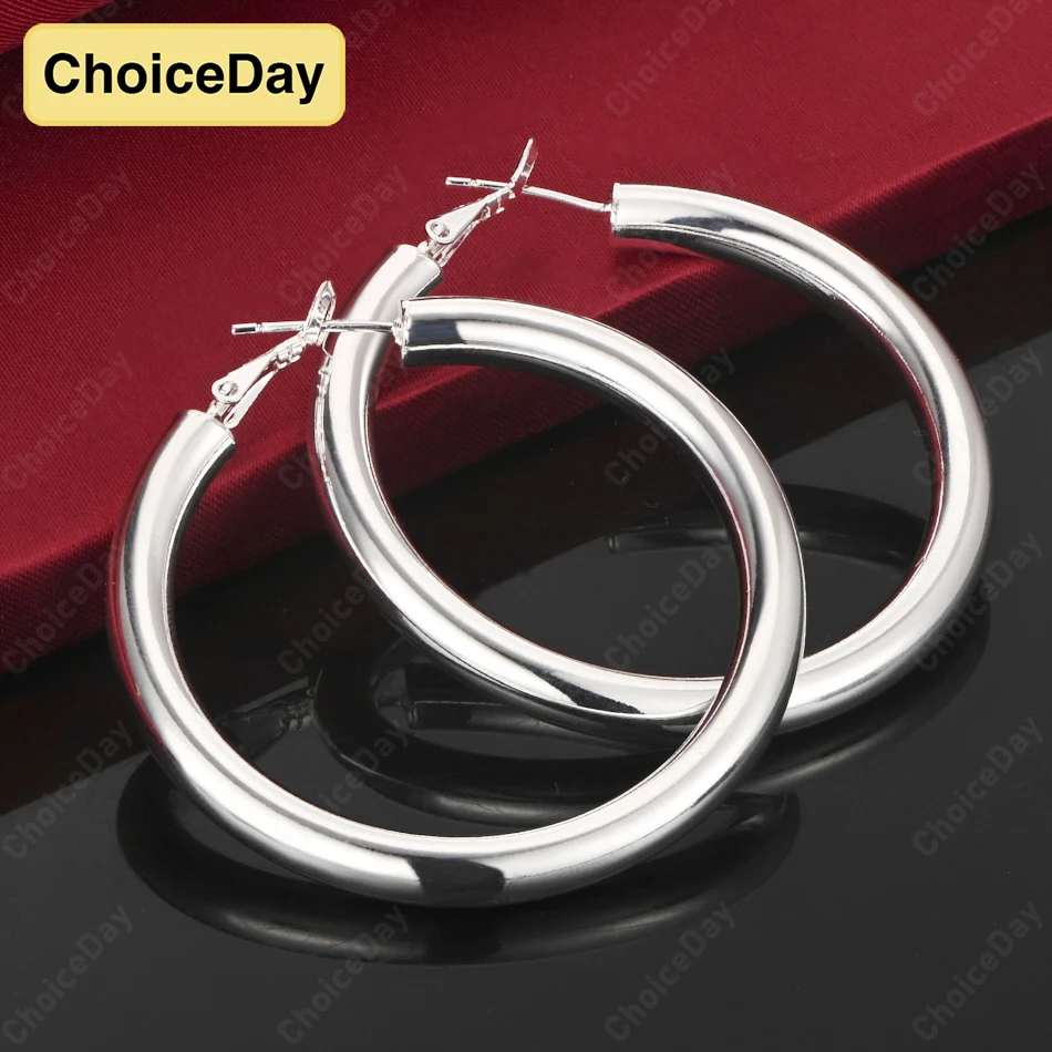 

ChoiceDay 925 Sterling Silver 50mm Polished Round Earrings Women Gift Accessories Party Jewelry