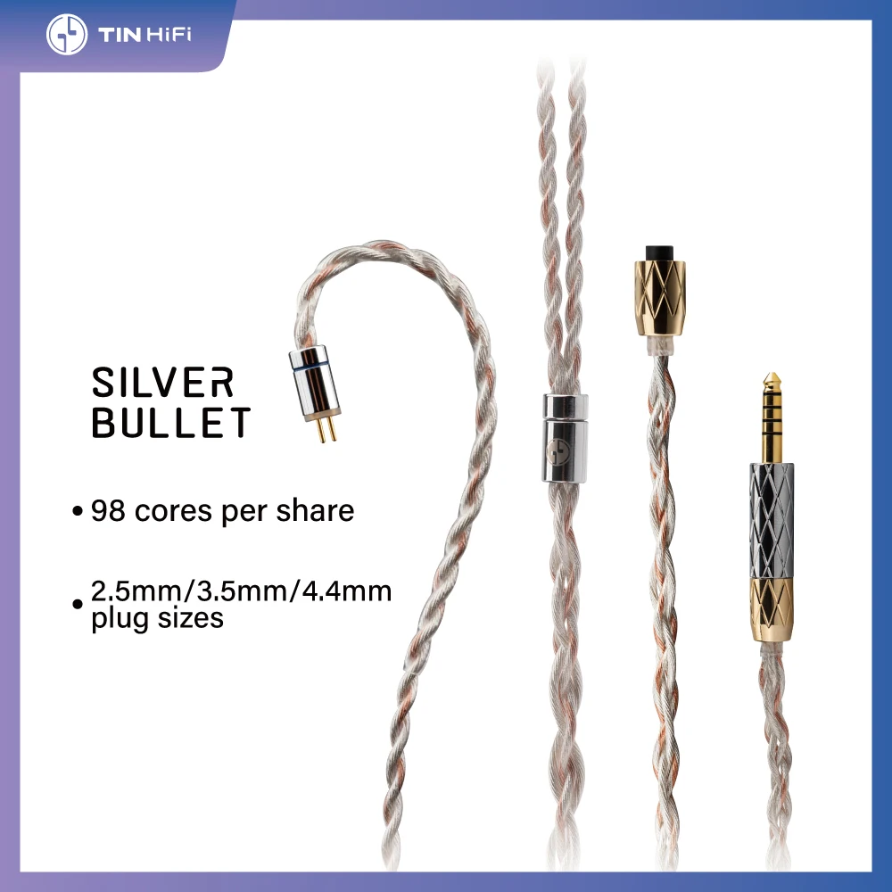 

TINHIFI Silver Bullet Four Strands of Copper and Silver Wire Hifi Earphone Update Cable 2PIN Connector 2.5mm 3.5mm 4.4mm Plug