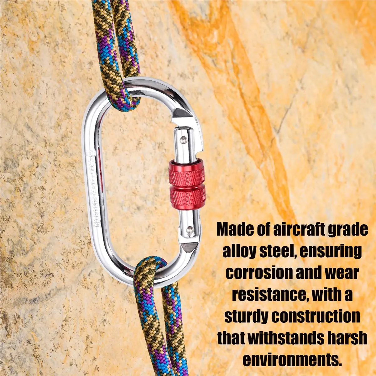 A89X 2PCS Heavy Duty Climbing Carabiner,Rated 25kN,Screw Locking Carabiner Clip,Oval Shape Carabiner for Rappelling, Hammocks
