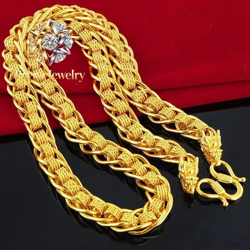 Pryna Jewelry   High-end fashion 24K real gold Dragon Head necklace au9999 Gold fashion men handsome advanced sense star chain