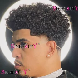 15mm Afro Curly Durable Invisible Transparent Skin Toupees African American Human Hair Wigs Mens Microskin Capillary Prosthesis