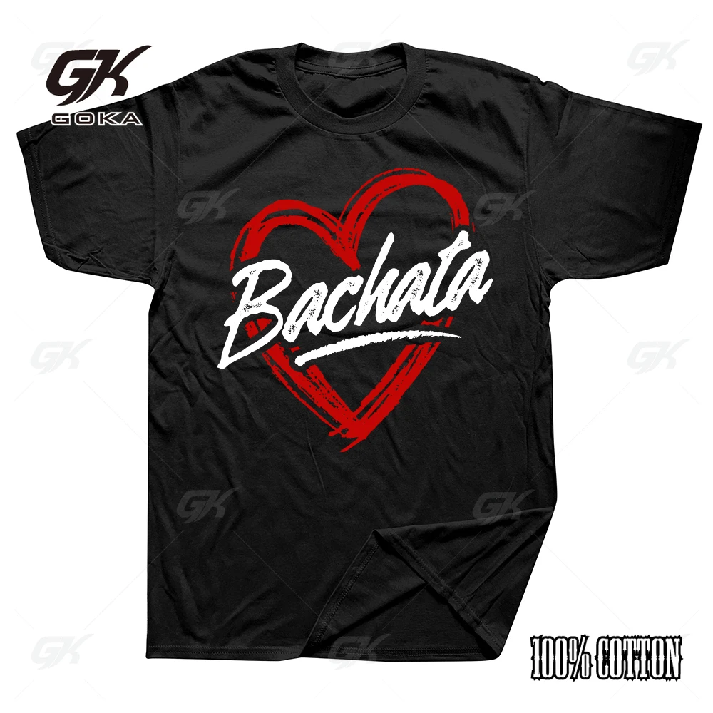 Camisetas divertidas de Bachata con forma de corazón y amor para hombre, ropa de calle informal de manga corta Harajuku de algodón de verano, camiseta negra para baile de Salsa