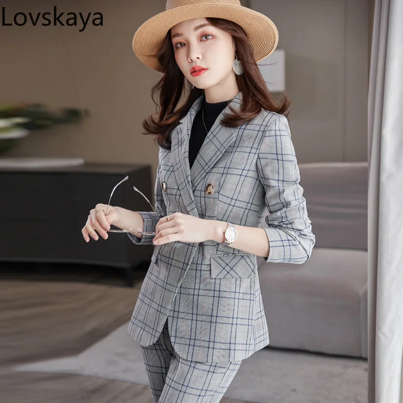 Temperament Goddess Style Korean Checkered Suit Set Fashion Professional Suit Formal Work Suit