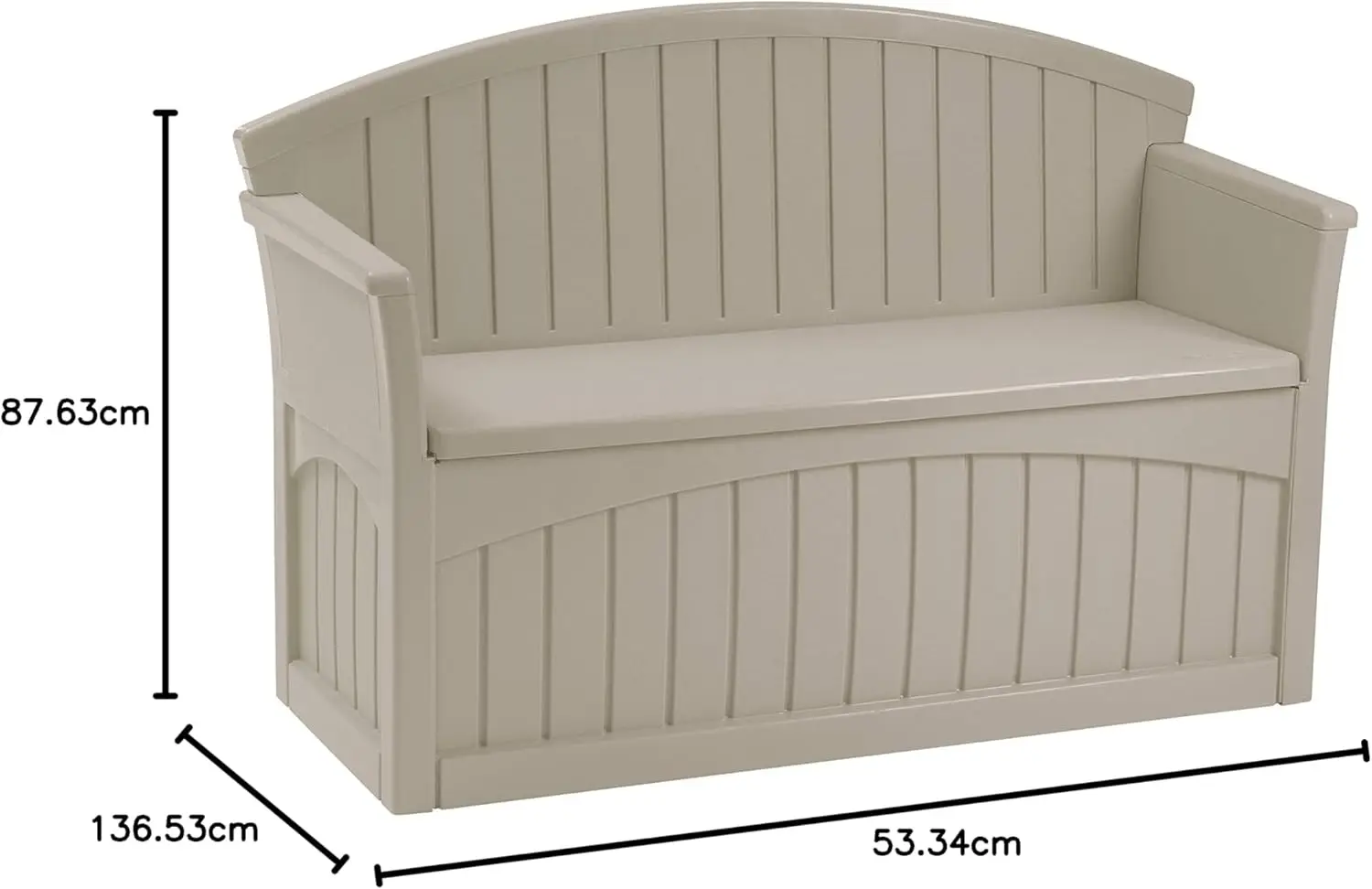 Gallon. Banc avec rangement, résine décorative, extérieur, terrasse, jardin, arrière-cour, idéal pour