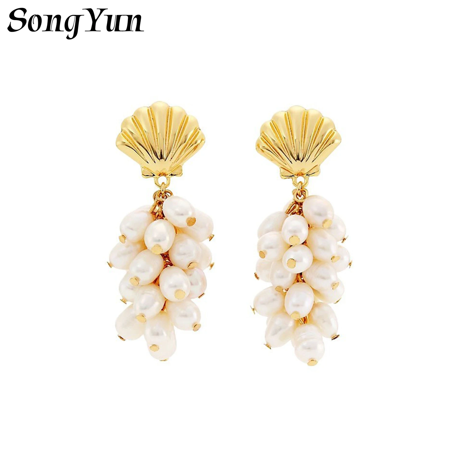 

Women's Jewelry Shell Shape Drop Earrings Imitation Pearls Beaded Tassel Pendant Earrings Trendy Ladies Party Dangle Earrings