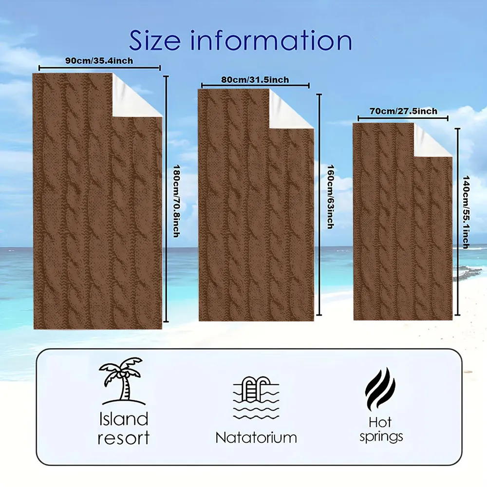 brown cable knit texture Quick Drying Microfiber Beach Towel Lightweight for Swimming Camping Yoga - Bath Towel