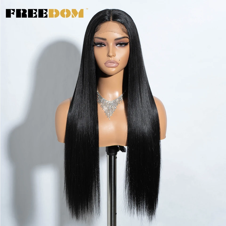 FREEDOM – lange, glatte, synthetische Perücken mit Spitze am Vorderteil für Damen, 30 Zoll, Ombré-Farbverlauf von Braun zu Blond, hitzebeständig, einfach anzuziehen, für den täglichen Gebrauch. – Detail 8