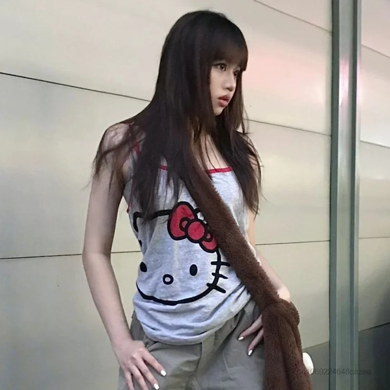 Sanrio Hallo Kitty Nette Tank Tops Frauen Sommer Mode Ärmellose T-shirts Streetwear Sexy Hosenträger Cartoon Y2k Spicy Girl Weste