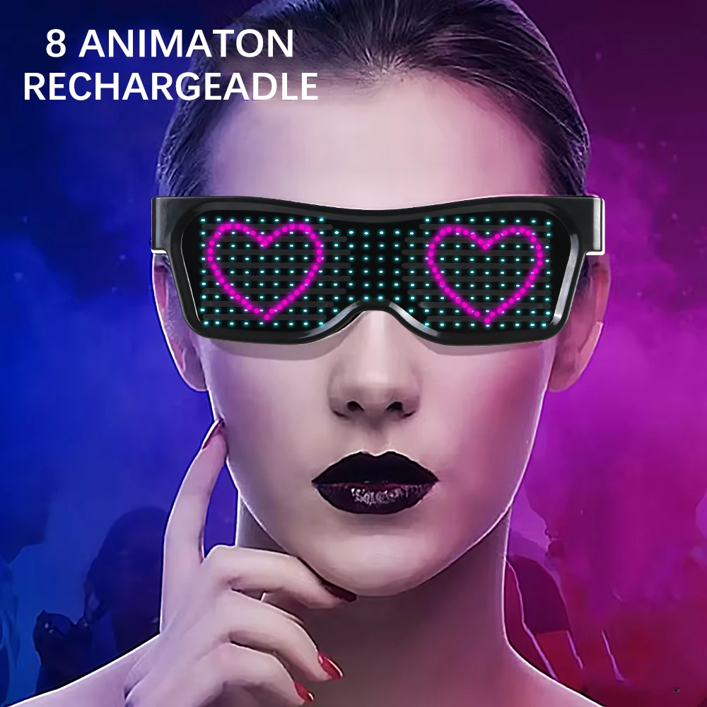 Portable DIY USB Futuristic Eyewear Prop For Party Bar Festival Performance LED Electronic Luminous Glasses APP Bluetooth