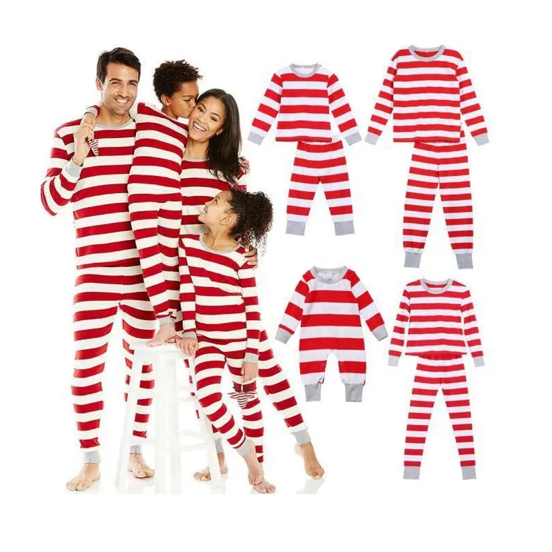 

Striped Christmas Family Matching Pajamas Sets Xmas Daddy Mommy and Me Pj's Clothes Father Mother Children & Baby's Sleepwear