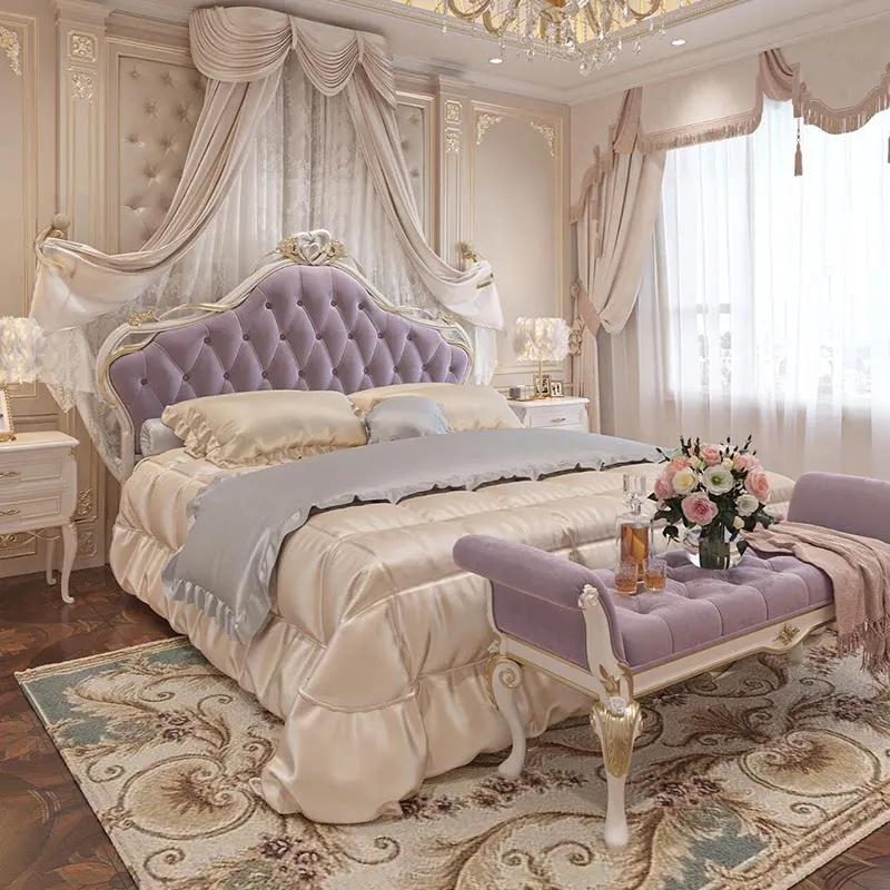Luxury Princess Bed Bedroom Frame Queen Double Modern Castle Design Wooden Massage Bed Sleeping European Cama Home Furniture
