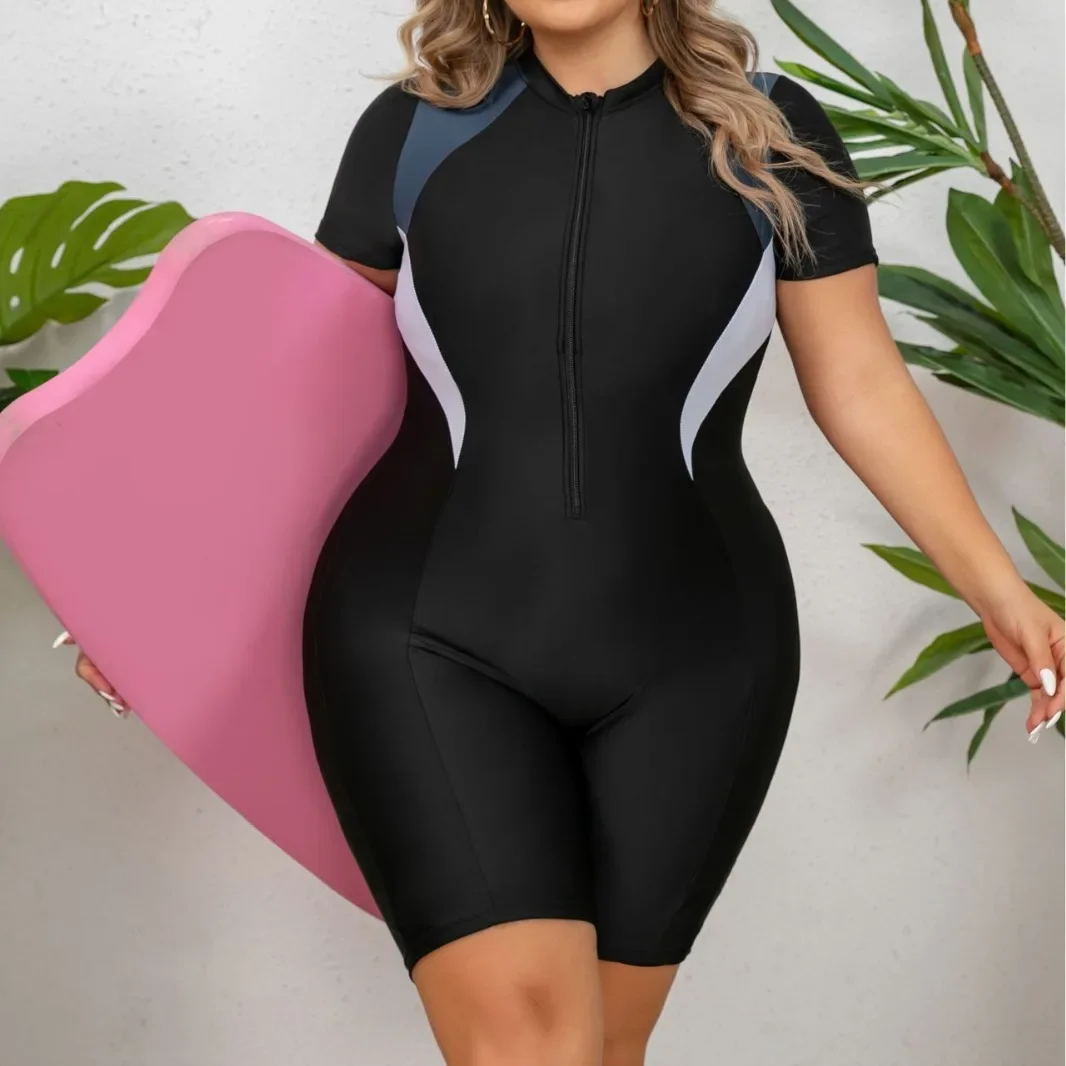 New Zipper Plus Size Swimwear Women One Piece Swimsuit Large Surfing Wetsuit Chubby Bathing Suit Beachwear Thong Monokini 4XL