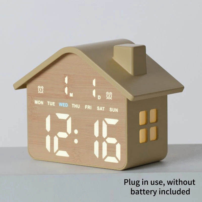 Relógio Despertador Digital em Forma de Casa com Luz Noturna Pequena, Decoração de Cabeceira, Exibição de Data e Semana, Presente