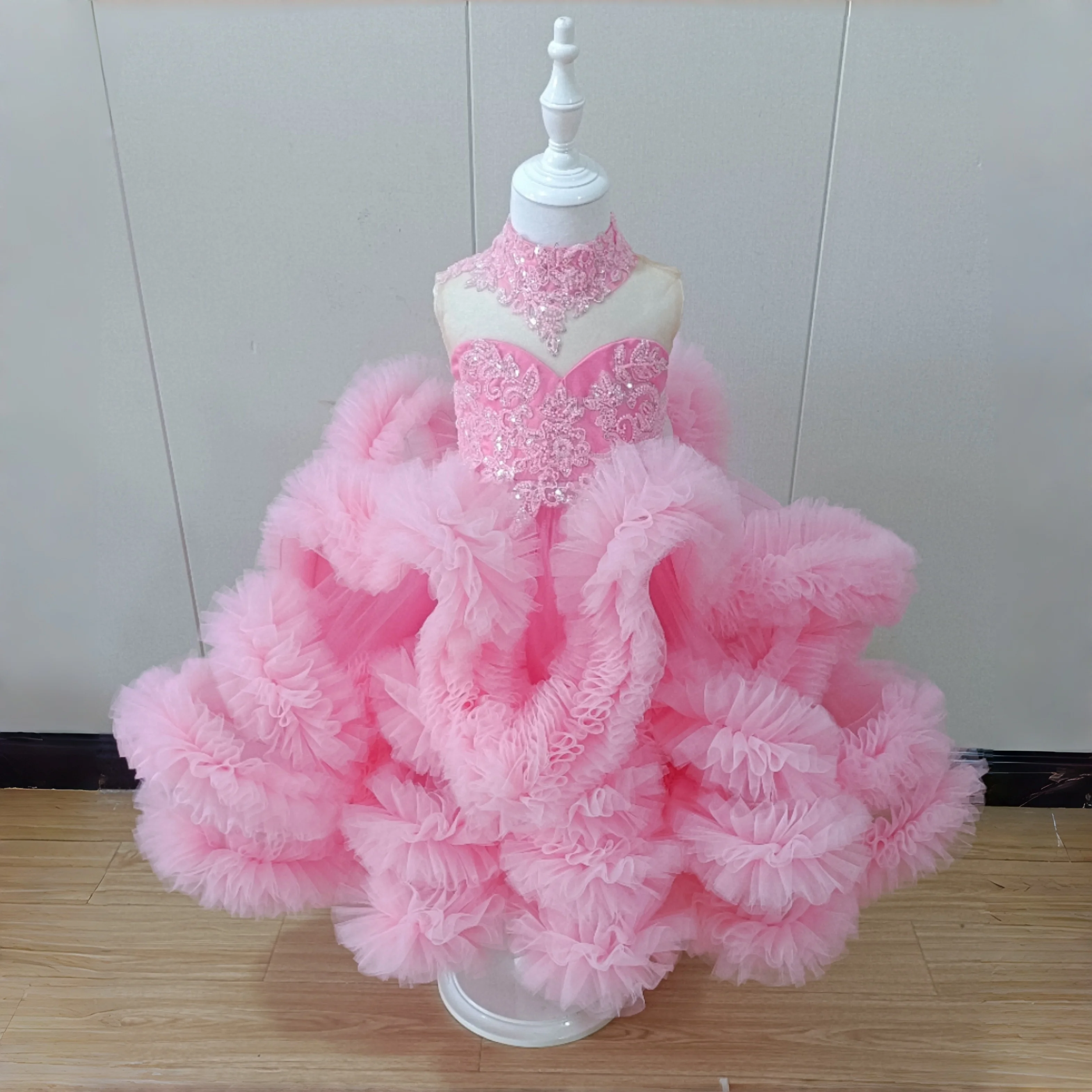 

Jill Wish J512 Luxury Pink Flower Girl Dress Beaded Floor Length Princess Wedding Birthday Party Pageant Festival Evening Gown