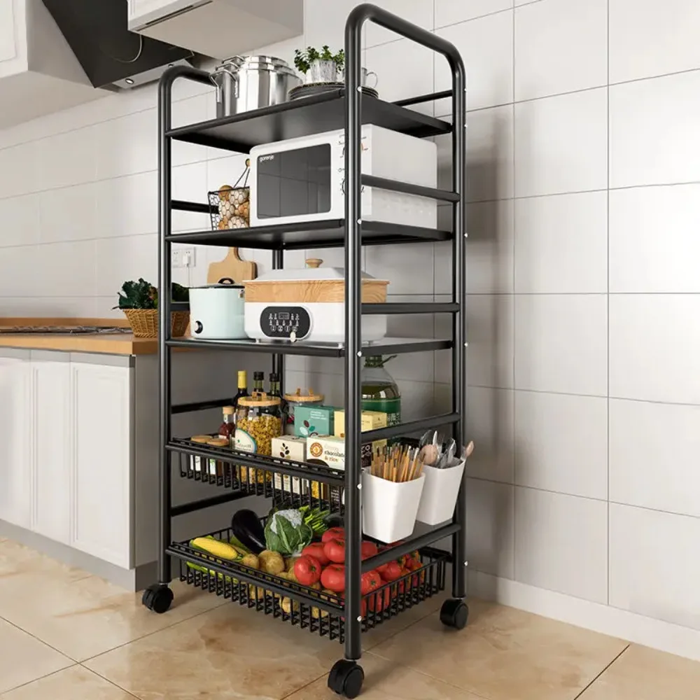 Kitchen Shelf Floor Multi-Layer Microwave Oven Shelf Domestic Storage Rack Pot Rack Vegetable Basket Trolley Storage Rack