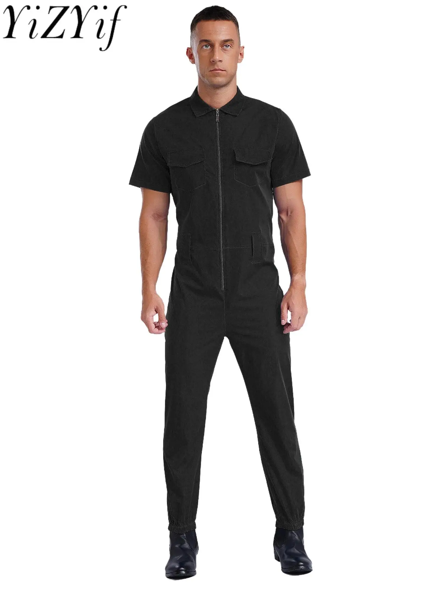 

Mens Short Sleeve Front Zip Work Coveralls Resistant Jumpsuit Mechanics Overalls Workwear Factory Coverall Work Wear Rompers